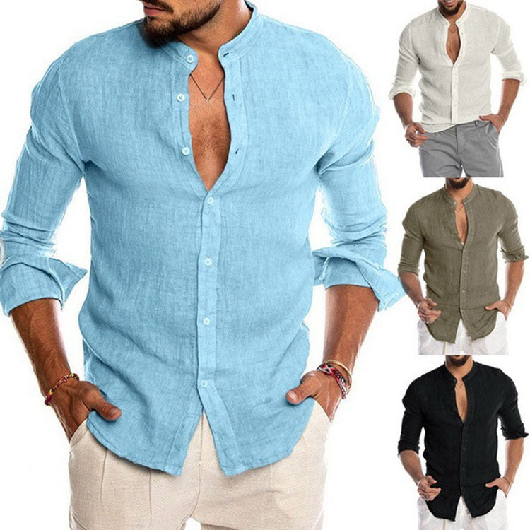 Camicia in Lino Collo Mao Uomo - Estiva Traspirante