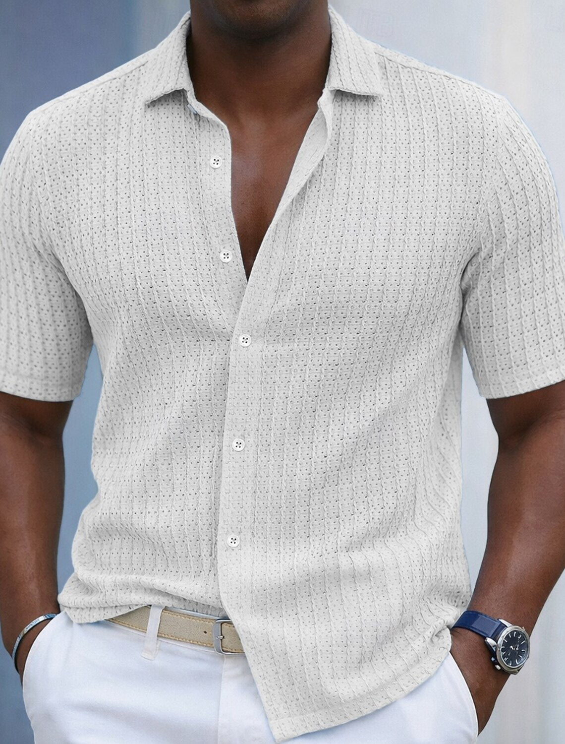 Camicia Uomo Jacquard Texture Rigata