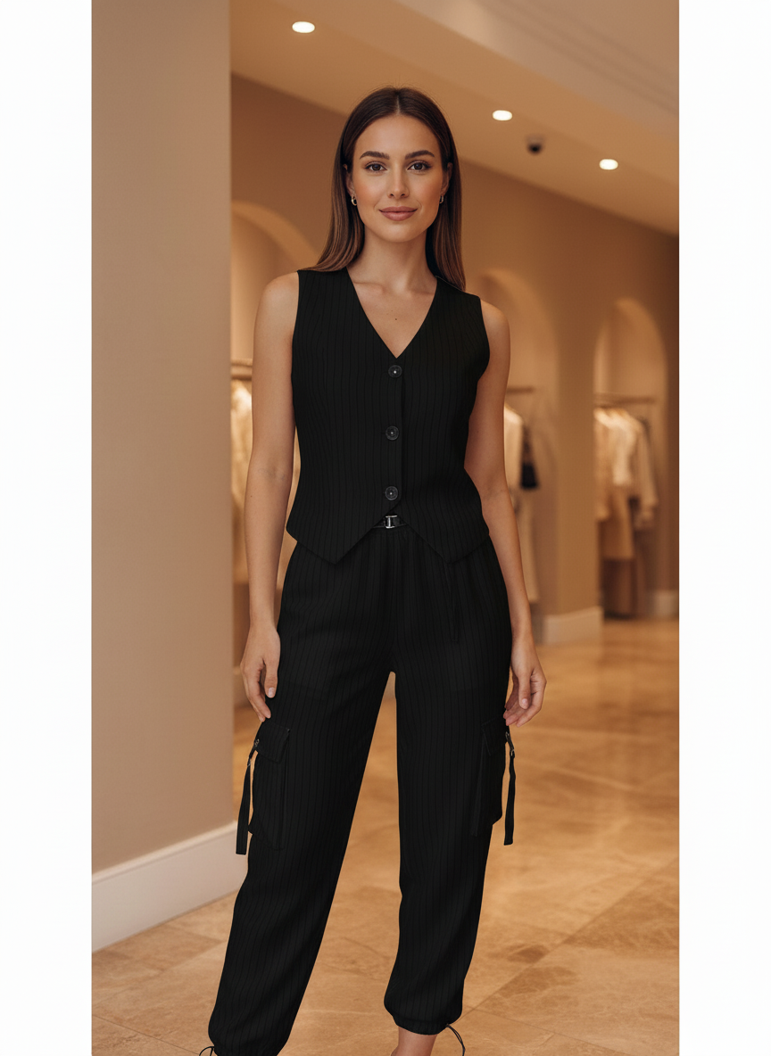 Completo Donna Rigato con Scollo a V